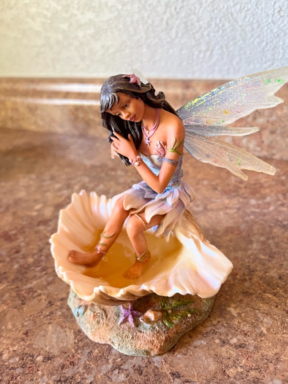 Hand-Painted Fairy Figurine in Pastel Pink and Cream